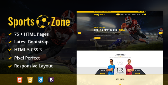 SportsZone: Sports Club, New & Game Magazine Mobile Responsive Bootstrap HTML Template
