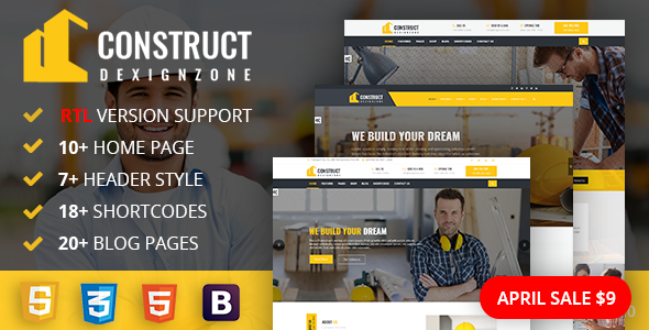 ConstructZilla : Construction, Renovation & Building HTML Template With RTL Ready