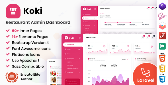 Koki - Restaurant Food Admin Dashboard Laravel Bootstrap Template