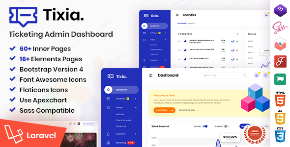  Tixia - Ticketing Admin Dashboard Laravel Bootstrap Template 